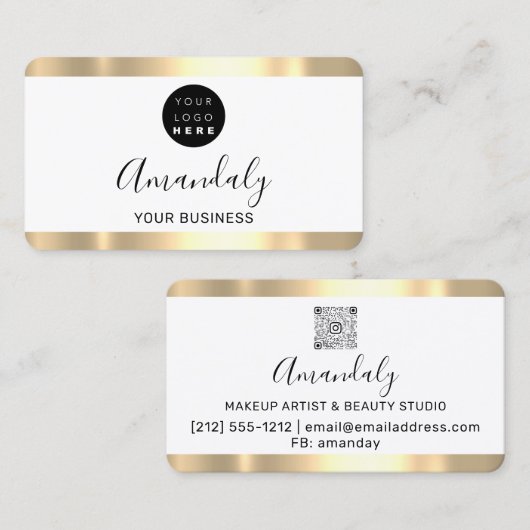 Hairdresser Stylist Coiffeur Gold Lijst Qr Logo Visitekaartje (Voorkant / Achterkant)