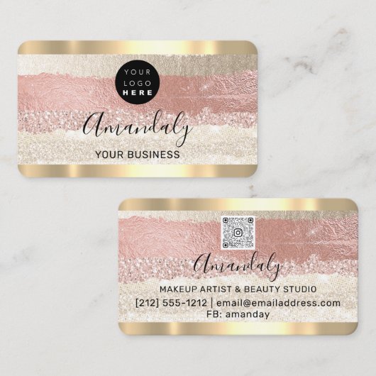 Hairdresser Stylist Coiffeur Roos Stripes Qr Logo Visitekaartje (Voorkant / Achterkant)