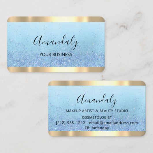 Hairdresser Stylist Coiffeur Scissors Gold Blue Visitekaartje (Voorkant / Achterkant)