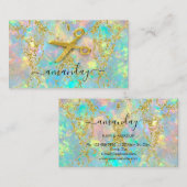 Hairdresser Stylist Gold Scissors Holografen Glitt Visitekaartje (Voorkant / Achterkant)