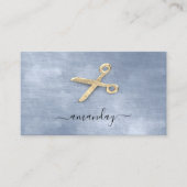 Hairdresser Stylist Golden Scissors Blue Visitekaartje (Voorkant)