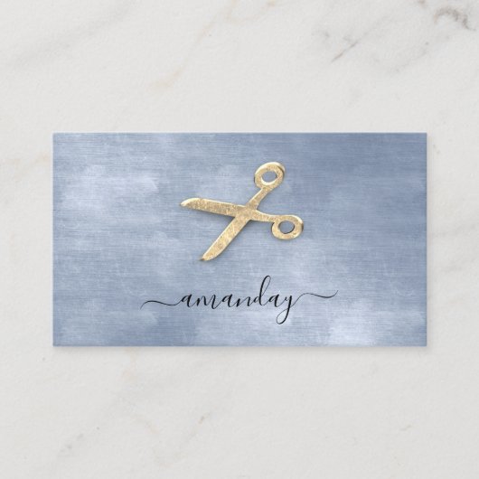 Hairdresser Stylist Golden Scissors Blue Visitekaartje (Voorkant)
