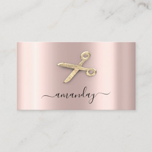 Hairdresser Stylist Golden Scissors Roos Blush Visitekaartje (Voorkant)