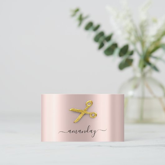Hairdresser Stylist Golden Scissors Roos Powder Visitekaartje (Staand voorkant)