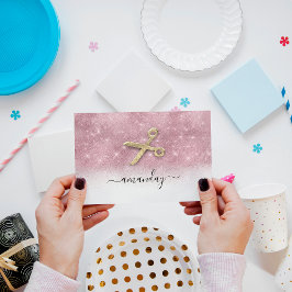 Hairdresser Stylist Golden Scissors Roze Glitter Visitekaartje