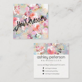 Hairdresser typografie moderne florale waterverf vierkante visitekaartje