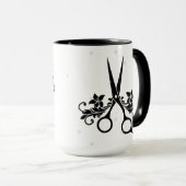 Hairdressers Coffee-Mok met zwarte schaar/vloer Mok (Voorkant rechts)