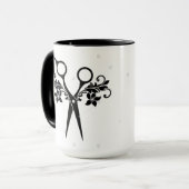 Hairdressers Coffee-Mok met zwarte schaar/vloer Mok (Voorkant links)