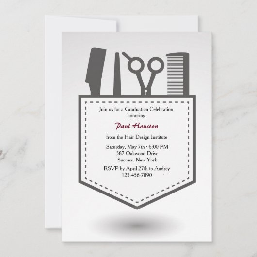 Hairdresser's Pocket Afstuderen Invitation Kaart (Voorkant)