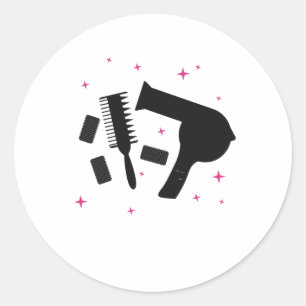 Hairdressing Salon Hairdresser Logo Hair Dryer Ronde Sticker