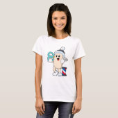 Hairspray als hairdresser met schaar t-shirt (Voorkant volledig)