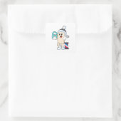 Hairspray als hairdresser met schaar vierkante sticker (Tas)