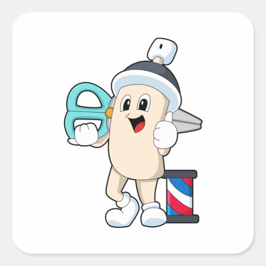 Hairspray als hairdresser met schaar vierkante sticker (Voorkant)