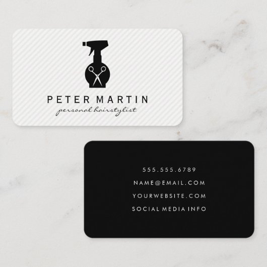 Hairspray Fles en Shears Visitekaartje (Voorkant / Achterkant)