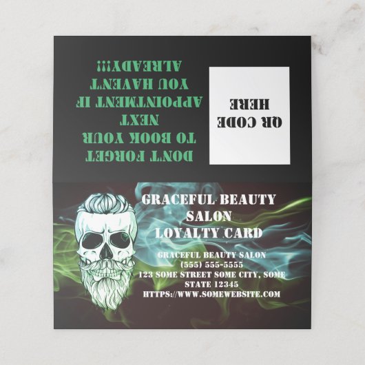 hairstylist barber loyalty card skull  (Buitenkant ongevouwen)