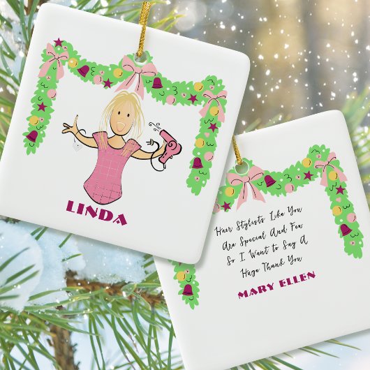Hairstylist Cartoon Budget Thank You Christmas Keramisch Ornament