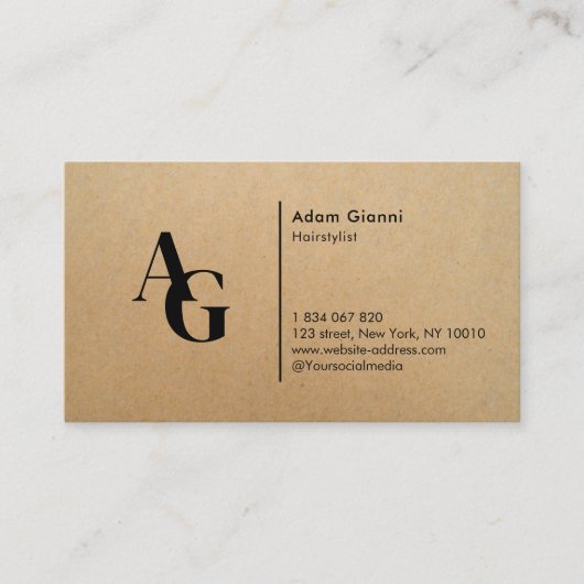 Hairstylist Monogram Kraft  Visitekaartje (Voorkant)