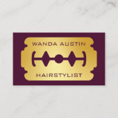 Hairstylist Razor Blade Burgundy And Gold Qr Code  Visitekaartje (Voorkant)