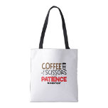 Hairstylists Coffee, scissors and patience Tote Bag<br><div class="desc">A stylish and functional tote bag designed especially for hairstylists who live by three essentials: coffee, scissors, and patience. Crafted from durable cotton canvas, this bag is perfect for carrying salon tools, personal items, or daily essentials. The bold typography and minimalist design make it a fun yet professional accessory for...</div>