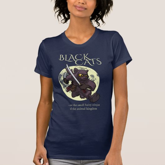 Hairy Ninjas Black Cat Flying Kick Cartoon T-shirt (Voorkant)