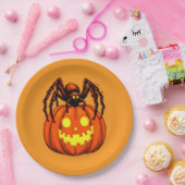 Hairy Spider and Pumpkin Jack op lantaarn uitsnede Papieren Bordje (Feest)