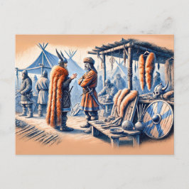 Haithabu handelspost in pastel krijttekening briefkaart