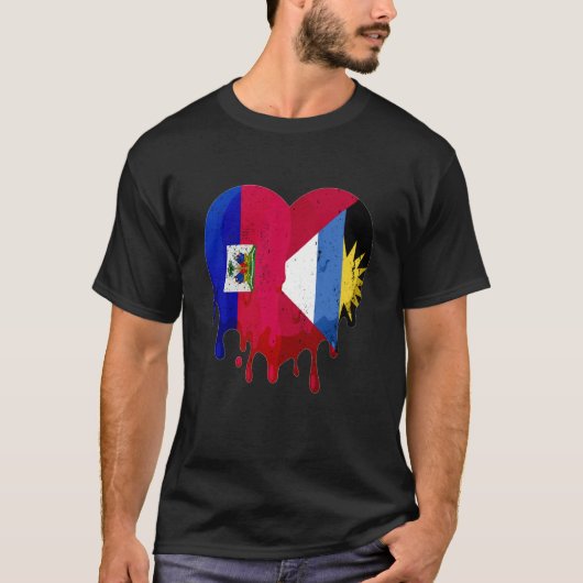 Haiti Antigua Barbuda Flag Heart Grown Patriot Cou T-shirt (Voorkant)