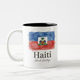 Haïti Aquarel Vlag | Caraïbisch Erfgoed Tweekleurige Koffiemok