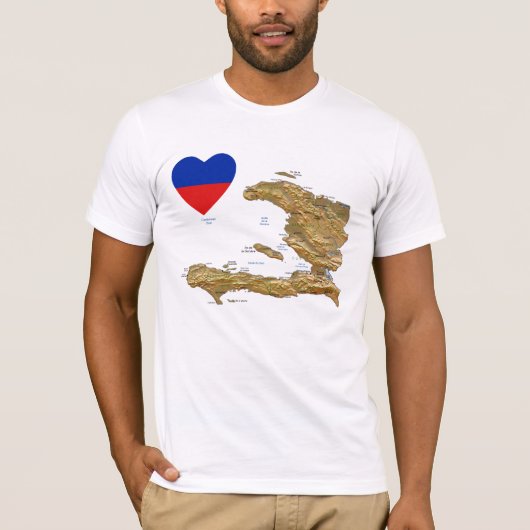 Haïti Flag Heart en Map T-Shirt (Voorkant)