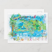 Haïti geïllustreerd eilandreiskaart met wegen briefkaart (Voorkant / Achterkant)