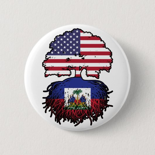 Haïti Haïtiaans-Amerikaanse vlag - Boomboomstammen Ronde Button 5,7 Cm (Voorkant)