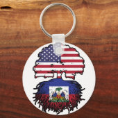 Haïti Haïtiaans-Amerikaanse vlag - Boomboomstammen Sleutelhanger (Voorkant)