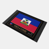 Haïti house mat, Haïtiaanse vlag sport / Welkom Deurmat (Schuin)