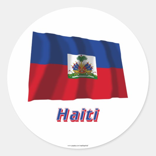Haïti met vlag en naam ronde sticker (Voorkant)