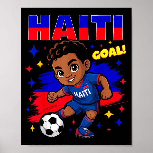 Haiti Soccer Kid Haitian Flag Soccer Player Footba Poster (Voorkant)