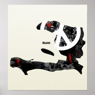 Haïti Trendy Peace Sign met Haïtiaanse kaart Poster