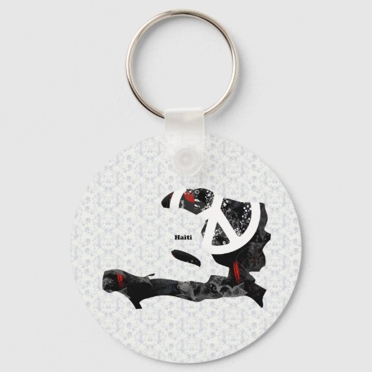 Haïti Trendy Peace Sign met Haïtiaanse kaart Sleutelhanger (Voorkant)