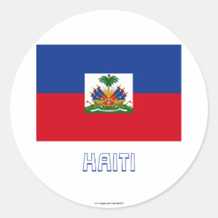 Haïti Vlag met naam Ronde Sticker