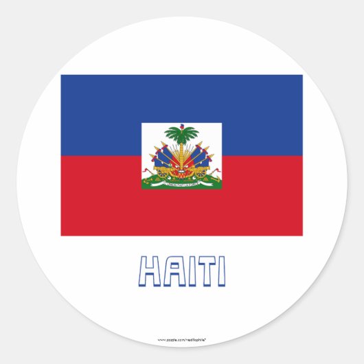 Haïti Vlag met naam Ronde Sticker (Voorkant)