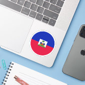 Haïti Vlag Ronde Sticker (Laptop met iPhone)