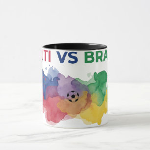 Haïti vs Brazilië Aquarel Kaart Vlag Voetbal Mok