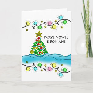 Haïtiaanse kerst, kleurrijke boom en licht kaart