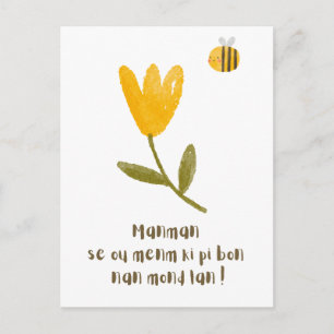 Haïtiaanse Moederdag: Waterverf bloem en bij Briefkaart
