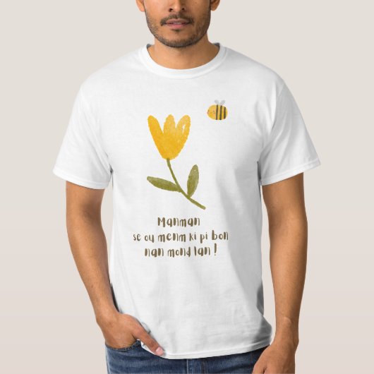 Haïtiaanse Moederdag: Waterverf bloem en bij T-shirt (Voorkant)