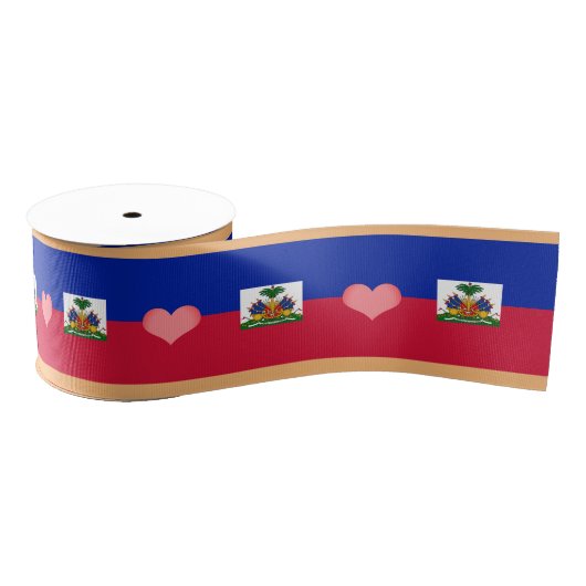 Haïtiaanse vlag & hart, liefde Haïti vakantie / sp Grosgrain Lint (Spoel)