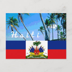 Haïtiaanse vlag met briefkaart van tropische palme