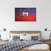 Haïtiaanse vlag op oude houten graan canvas afdruk (Insitu (Slaapkamer))