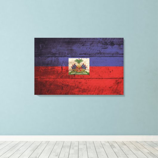 Haïtiaanse vlag op oude houten graan canvas afdruk (Insitu (Houten vloer))