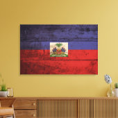 Haïtiaanse vlag op oude houten graan canvas afdruk (Insitu (Woonkamer))