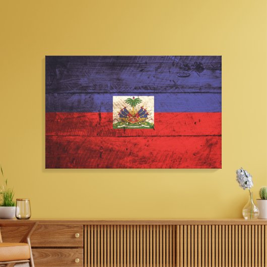 Haïtiaanse vlag op oude houten graan canvas afdruk (Insitu (Woonkamer))